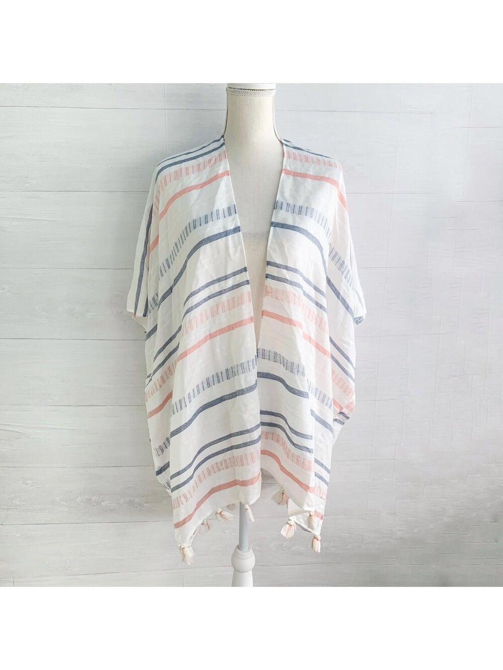 NWT Bob Timberlake Surfside Stripe Tassel Kimono Shrug Cardigan S/M